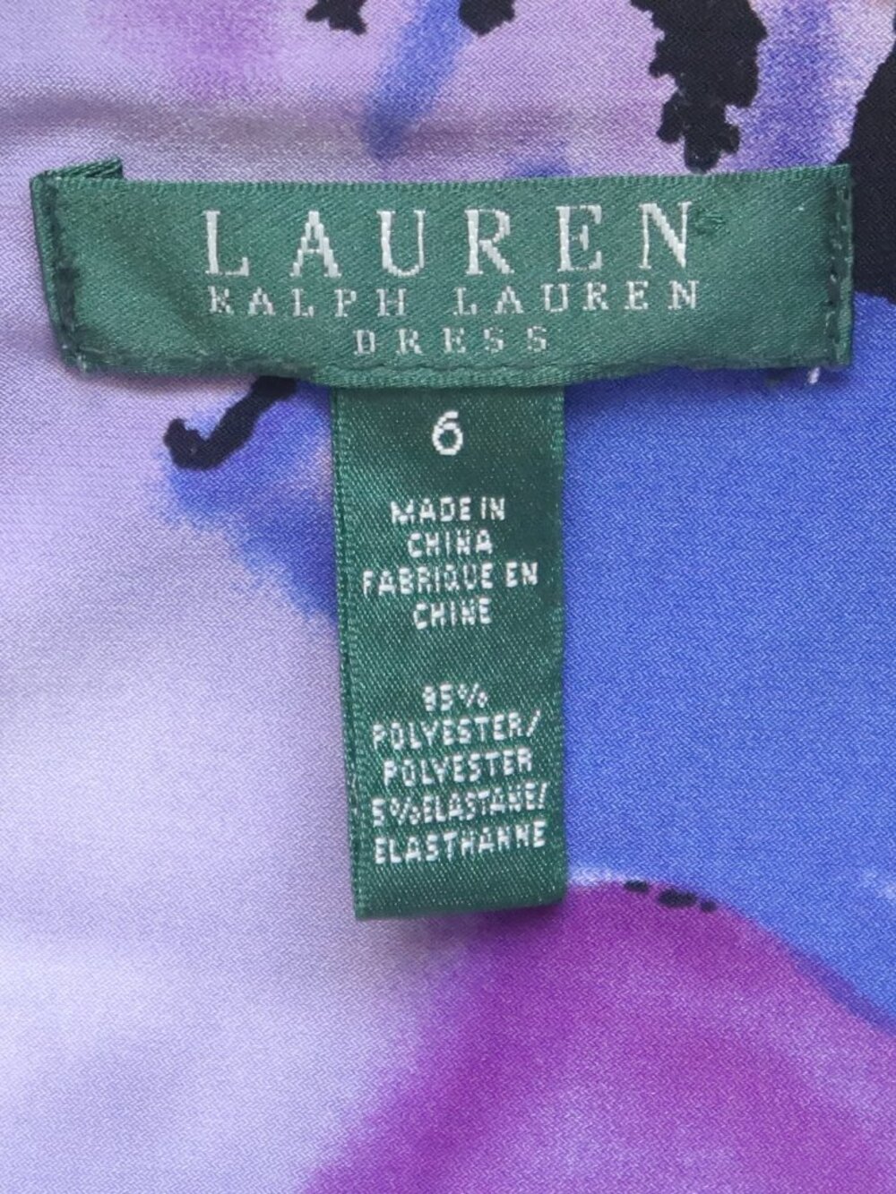 Lauren Ralph Lauren Purple Floral Ruched Faux Wrap Sheath Dress Summer Slinky 6 - Picture 5 of 7